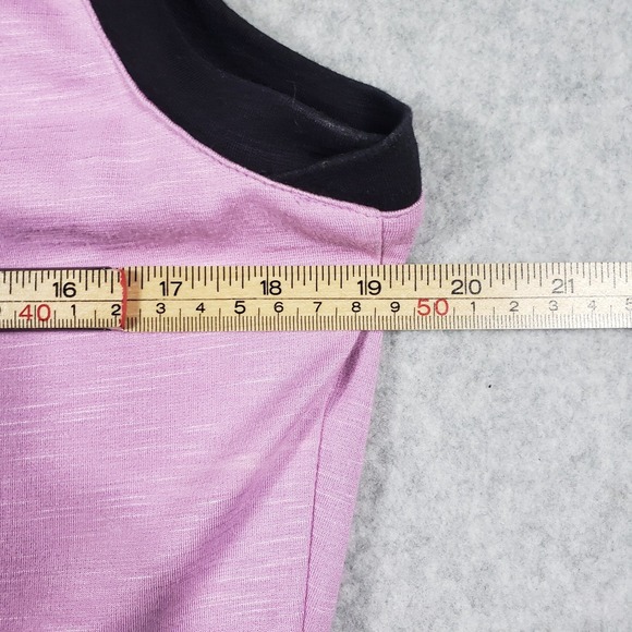 ELLE Lilac Purple Peplum Tank Top Black Trim Size L Keyhole Knit Coquette Chic - Picture 5 of 10